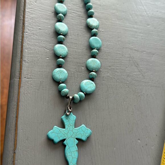 925 Sterling Silver Howlite Beaded Cross Pendant Necklace - Picture 6 of 12